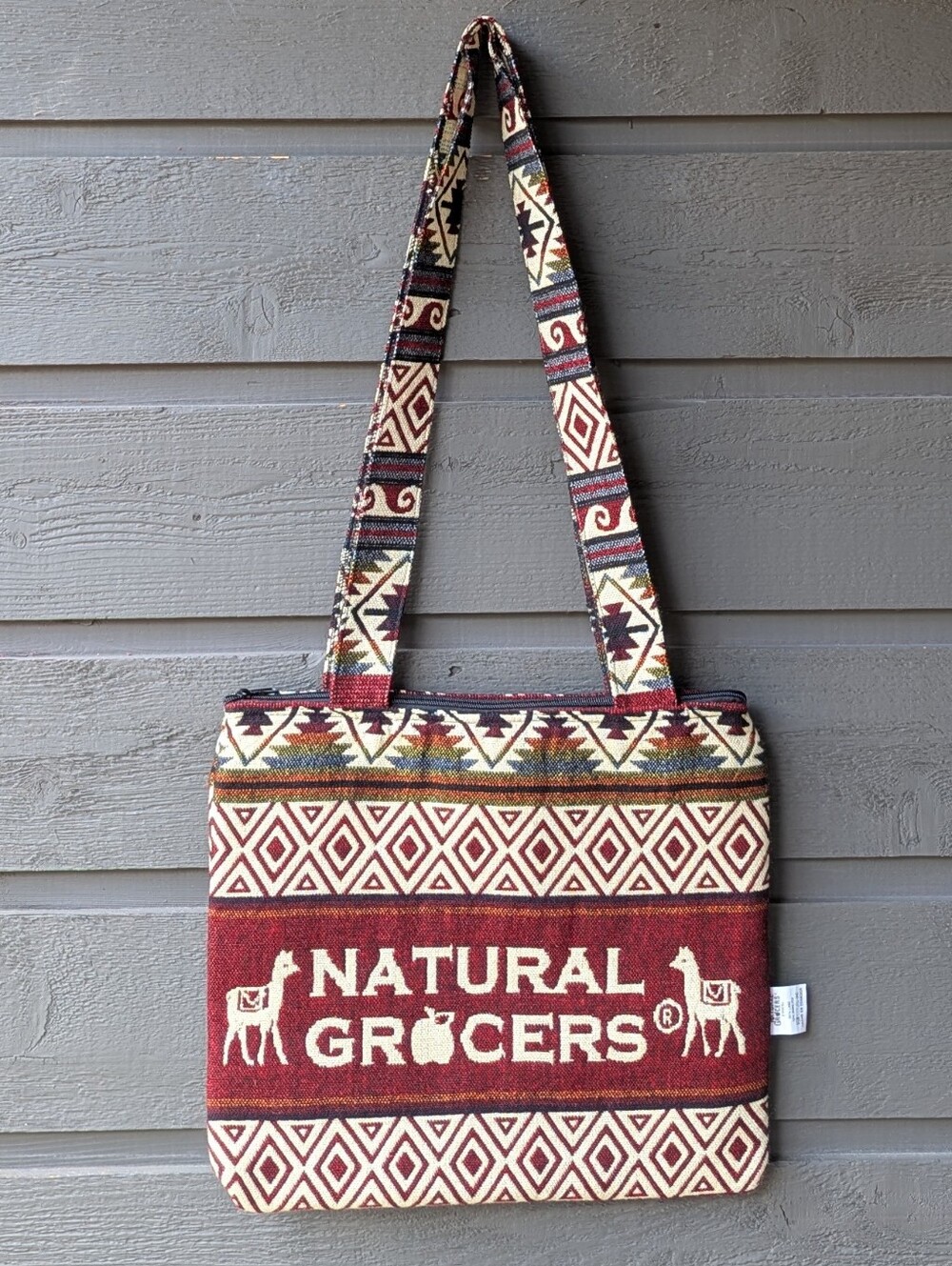 NWOT Natural Grocers Wool Insulated Tote Bag Lunch Bag Long Straps 14"w x 13"h